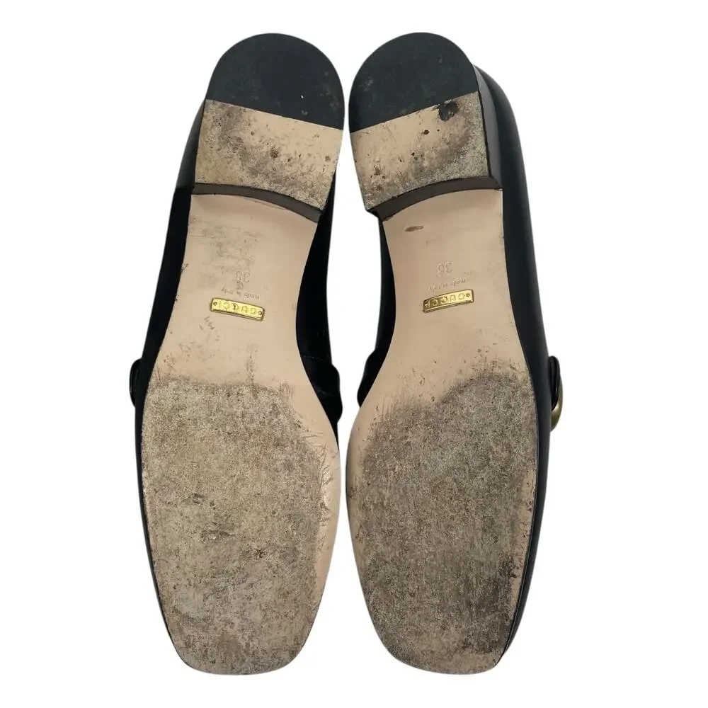 Gucci Double GG Logo Square Toe Slip On Leather Loafer Black Size 38 - Picture 10 of 16